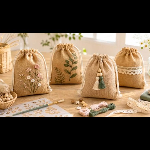 Jute Drawstring Pouches detail photo 3